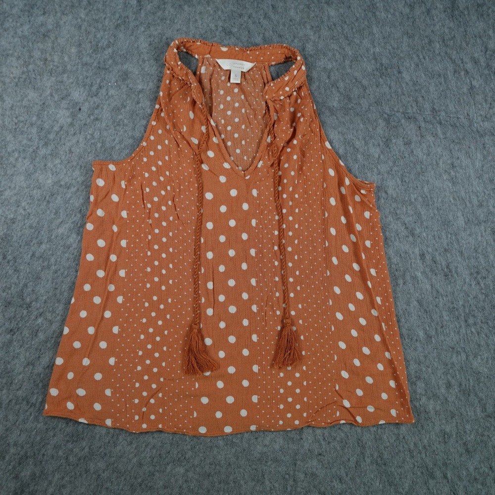 Lauren Conrad Top Women Small Orange Polka Dot Tassel Boho Sleeveless Racerback